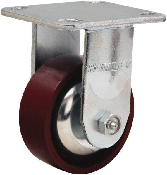 Hamilton - 4" Diam x 1-1/2" Wide x 5-5/8" OAH Top Plate Mount Rigid Caster - Cast Iron, 550 Lb Capacity, Straight Roller Bearing, 4 x 4-1/2" Plate - Exact Tool & Supply