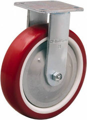 Hamilton - 8" Diam x 2" Wide x 9-1/2" OAH Top Plate Mount Rigid Caster - Polyurethane Mold on Polypropylene, 900 Lb Capacity, Straight Roller Bearing, 4 x 4-1/2" Plate - Exact Tool & Supply