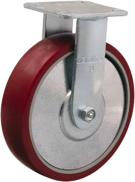 Hamilton - 8" Diam x 2" Wide x 9-1/2" OAH Top Plate Mount Rigid Caster - Polyurethane on Aluminum, 900 Lb Capacity, Straight Roller Bearing, 4 x 4-1/2" Plate - Exact Tool & Supply