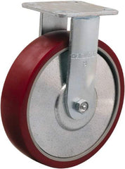 Hamilton - 8" Diam x 2" Wide x 9-1/2" OAH Top Plate Mount Rigid Caster - Polyurethane on Aluminum, 900 Lb Capacity, Straight Roller Bearing, 4 x 4-1/2" Plate - Exact Tool & Supply