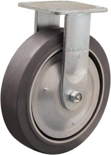 Hamilton - 8" Diam x 2" Wide x 9-1/2" OAH Top Plate Mount Rigid Caster - Rubber Mold on Aluminum, 500 Lb Capacity, Straight Roller Bearing, 4 x 4-1/2" Plate - Exact Tool & Supply