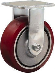 Hamilton - 6" Diam x 2" Wide x 7-1/2" OAH Top Plate Mount Rigid Caster - Polyurethane on Aluminum, 900 Lb Capacity, Straight Roller Bearing, 4 x 4-1/2" Plate - Exact Tool & Supply