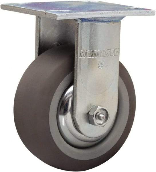 Hamilton - 5" Diam x 2" Wide x 6-1/2" OAH Top Plate Mount Rigid Caster - Rubber Mold on Polyolefin, 350 Lb Capacity, Straight Roller Bearing, 4 x 4-1/2" Plate - Exact Tool & Supply