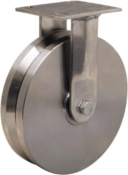 Hamilton - 8" Diam x 2" Wide, Stainless Steel Rigid Caster - 800 Lb Capacity, Top Plate Mount, 3-3/4" x 4-1/2" Plate, Stainless Steel Precision Ball Bearing - Exact Tool & Supply