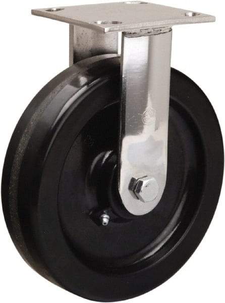 Hamilton - 8" Diam x 2" Wide x 9-1/2" OAH Top Plate Mount Rigid Caster - Phenolic, 800 Lb Capacity, Delrin Bearing, 3-3/4 x 4-1/2" Plate - Exact Tool & Supply