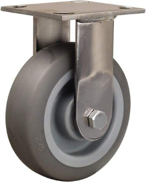 Hamilton - 6" Diam x 2" Wide x 7-1/2" OAH Top Plate Mount Rigid Caster - Rubber Mold on Polyolefin, 410 Lb Capacity, Delrin Bearing, 3-3/4 x 4-1/2" Plate - Exact Tool & Supply