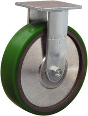 Hamilton - 8" Diam x 2" Wide x 9-1/2" OAH Top Plate Mount Rigid Caster - Polyurethane Mold onto Cast Iron Center, 900 Lb Capacity, Sealed Precision Ball Bearing, 4 x 4-1/2" Plate - Exact Tool & Supply