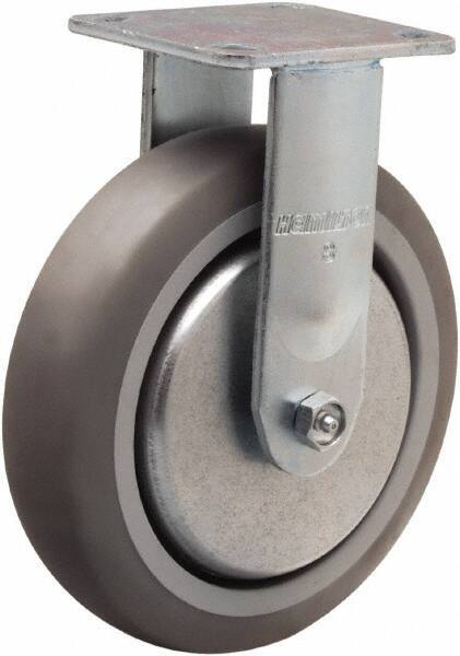 Hamilton - 8" Diam x 2" Wide x 9-1/2" OAH Top Plate Mount Rigid Caster - Rubber Mold on Polyolefin, 500 Lb Capacity, Straight Roller Bearing, 4 x 4-1/2" Plate - Exact Tool & Supply