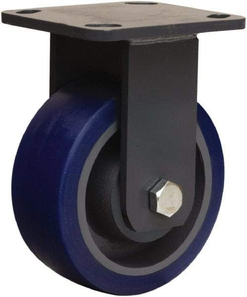 Hamilton - 5" Diam x 2" Wide x 6-1/2" OAH Top Plate Mount Rigid Caster - Polyurethane Mold onto Cast Iron Center, 840 Lb Capacity, Sealed Precision Ball Bearing, 4 x 4-1/2" Plate - Exact Tool & Supply