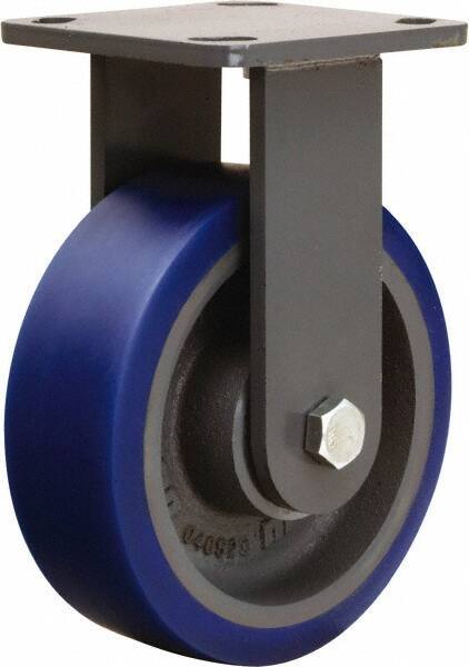 Hamilton - 6" Diam x 2" Wide x 7-1/2" OAH Top Plate Mount Rigid Caster - Polyurethane Mold onto Cast Iron Center, 960 Lb Capacity, Tapered Roller Bearing, 4 x 4-1/2" Plate - Exact Tool & Supply