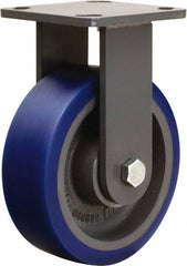 Hamilton - 6" Diam x 2" Wide x 7-1/2" OAH Top Plate Mount Rigid Caster - Polyurethane Mold onto Cast Iron Center, 960 Lb Capacity, Tapered Roller Bearing, 4 x 4-1/2" Plate - Exact Tool & Supply