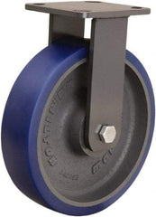 Hamilton - 8" Diam x 2" Wide x 9-1/2" OAH Top Plate Mount Rigid Caster - Polyurethane Mold onto Cast Iron Center, 1,200 Lb Capacity, Tapered Roller Bearing, 4 x 4-1/2" Plate - Exact Tool & Supply
