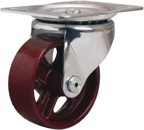 Hamilton - 4" Diam x 1-1/2" Wide x 5" OAH Top Plate Mount Swivel Caster - Cast Iron, 375 Lb Capacity, Plain Bore Bearing, 4 x 5-1/8" Plate - Exact Tool & Supply