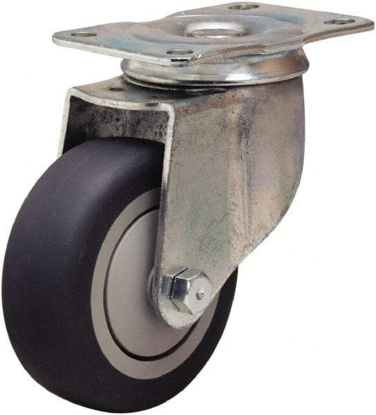 Hamilton - 3-1/2" Diam x 1-3/8" Wide x 4-13/16" OAH Top Plate Mount Swivel Caster - Rubber Mold on Polyolefin, 240 Lb Capacity, Precision Ball Bearing, 2-1/2 x 3-3/4" Plate - Exact Tool & Supply