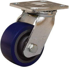 Hamilton - 4" Diam x 2" Wide x 5-5/8" OAH Top Plate Mount Swivel Caster - Polyurethane Mold onto Cast Iron Center, 600 Lb Capacity, Sealed Precision Ball Bearing, 4 x 4-1/2" Plate - Exact Tool & Supply