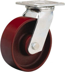 Hamilton - 6" Diam x 2" Wide x 7-1/2" OAH Top Plate Mount Swivel Caster - Cast Iron, 1,250 Lb Capacity, Precision Ball Bearing, 4 x 4-1/2" Plate - Exact Tool & Supply