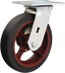 Hamilton - 8" Diam x 2" Wide x 9-1/2" OAH Top Plate Mount Swivel Caster - Rubber Mold on Cast Iron, 500 Lb Capacity, Straight Roller Bearing, 4-1/2 x 6-1/4" Plate - Exact Tool & Supply