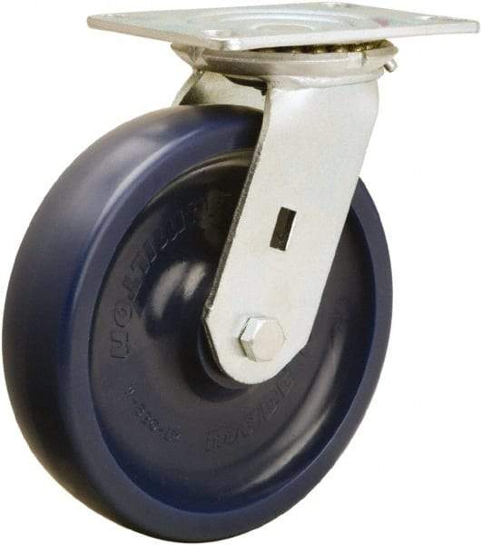 Hamilton - 8" Diam x 2" Wide x 9-1/2" OAH Top Plate Mount Swivel Caster - Polyurethane, 1,500 Lb Capacity, Sealed Precision Ball Bearing, 4-1/2 x 6-1/4" Plate - Exact Tool & Supply