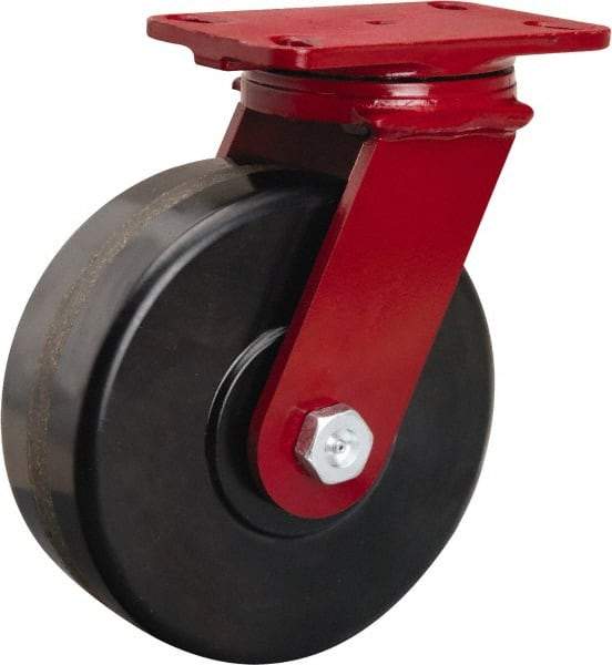 Hamilton - 8" Diam x 3" Wide x 10-1/8" OAH Top Plate Mount Swivel Caster - Phenolic, 2,200 Lb Capacity, Tapered Roller Bearing, 4-1/2 x 6-1/2" Plate - Exact Tool & Supply