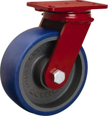 Hamilton - 8" Diam x 3" Wide x 10-1/8" OAH Top Plate Mount Swivel Caster - Polyurethane Mold onto Cast Iron Center, 2,000 Lb Capacity, Sealed Precision Ball Bearing, 4-1/2 x 6-1/2" Plate - Exact Tool & Supply
