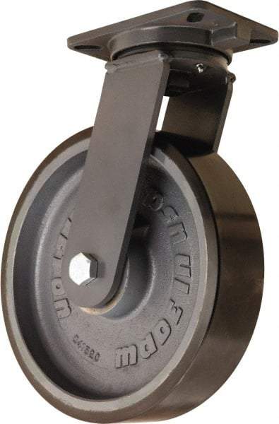 Hamilton - 12" Diam x 3" Wide x 15-1/2" OAH Top Plate Mount Swivel Caster - Polyurethane Mold onto Cast Iron Center, 4,000 Lb Capacity, Sealed Precision Ball Bearing, 5-1/4 x 7-1/4" Plate - Exact Tool & Supply
