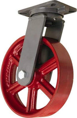 Hamilton - 12" Diam x 3" Wide x 15-1/2" OAH Top Plate Mount Swivel Caster - Cast Iron, 2,500 Lb Capacity, Tapered Roller Bearing, 5-1/4 x 7-1/4" Plate - Exact Tool & Supply