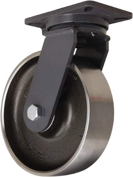 Hamilton - 10" Diam x 3" Wide x 12-1/2" OAH Top Plate Mount Swivel Caster - Forged Steel, 3,500 Lb Capacity, Tapered Roller Bearing, 5-1/4 x 7-1/4" Plate - Exact Tool & Supply