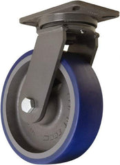 Hamilton - 10" Diam x 3" Wide x 12-1/2" OAH Top Plate Mount Swivel Caster - Polyurethane Mold onto Cast Iron Center, 2,400 Lb Capacity, Tapered Roller Bearing, 5-1/4 x 7-1/4" Plate - Exact Tool & Supply