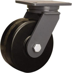 Hamilton - 8" Diam x 3" Wide x 10-1/2" OAH Top Plate Mount Swivel Caster - Phenolic, 3,000 Lb Capacity, Tapered Roller Bearing, 5-1/4 x 7-1/4" Plate - Exact Tool & Supply