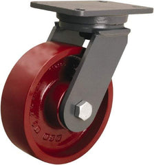 Hamilton - 8" Diam x 2-1/2" Wide x 10-1/2" OAH Top Plate Mount Swivel Caster - Cast Iron, 2,500 Lb Capacity, Tapered Roller Bearing, 5-1/4 x 7-1/4" Plate - Exact Tool & Supply