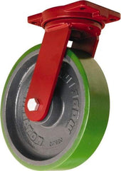 Hamilton - 12" Diam x 3" Wide x 14-1/2" OAH Top Plate Mount Swivel Caster - Polyurethane Mold onto Cast Iron Center, 3,500 Lb Capacity, Tapered Roller Bearing, 6-1/8 x 7-1/2" Plate - Exact Tool & Supply