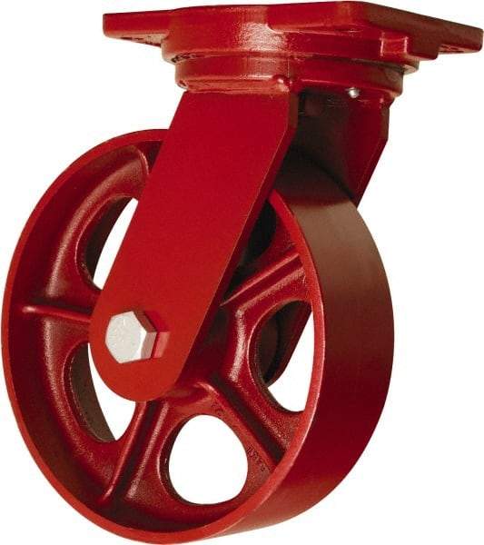 Hamilton - 10" Diam x 3" Wide x 12-1/2" OAH Top Plate Mount Swivel Caster - Cast Iron, 2,600 Lb Capacity, Straight Roller Bearing, 6-1/8 x 7-1/2" Plate - Exact Tool & Supply