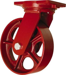 Hamilton - 10" Diam x 3" Wide x 12-1/2" OAH Top Plate Mount Swivel Caster - Cast Iron, 2,600 Lb Capacity, Straight Roller Bearing, 6-1/8 x 7-1/2" Plate - Exact Tool & Supply