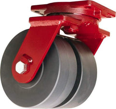 Hamilton - 8" Diam x 3" Wide x 10-1/2" OAH Top Plate Mount Dual Swivel Caster - Nylon, 7,000 Lb Capacity, Sealed Precision Ball Bearing, 6-1/8 x 7-1/2" Plate - Exact Tool & Supply