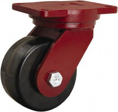 Hamilton - 6" Diam x 3" Wide x 8-1/2" OAH Top Plate Mount Swivel Caster - Phenolic, 2,000 Lb Capacity, Straight Roller Bearing, 6-1/8 x 7-1/2" Plate - Exact Tool & Supply