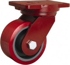 Hamilton - 6" Diam x 3" Wide x 8-1/2" OAH Top Plate Mount Swivel Caster - Polyurethane Mold on Forged Steel, 2,600 Lb Capacity, Sealed Precision Ball Bearing, 6-1/8 x 7-1/2" Plate - Exact Tool & Supply