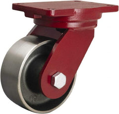 Hamilton - 6" Diam x 2-1/2" Wide x 8-1/2" OAH Top Plate Mount Swivel Caster - Forged Steel, 3,500 Lb Capacity, Straight Roller Bearing, 6-1/8 x 7-1/2" Plate - Exact Tool & Supply