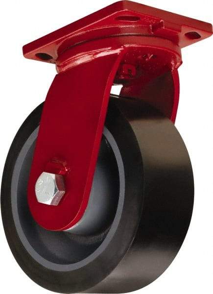 Hamilton - 12" Diam x 4" Wide x 15-1/2" OAH Top Plate Mount Swivel Caster - Polyurethane Mold on Forged Steel, 7,800 Lb Capacity, Tapered Roller Bearing, 6-1/2 x 7-1/2" Plate - Exact Tool & Supply