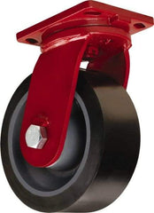 Hamilton - 12" Diam x 4" Wide x 15-1/2" OAH Top Plate Mount Swivel Caster - Polyurethane Mold on Forged Steel, 7,800 Lb Capacity, Tapered Roller Bearing, 6-1/2 x 7-1/2" Plate - Exact Tool & Supply
