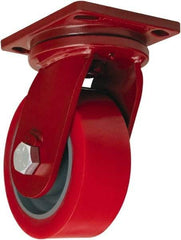 Hamilton - 8" Diam x 3" Wide x 10-1/2" OAH Top Plate Mount Swivel Caster - Polyurethane, 4,200 Lb Capacity, Sealed Precision Ball Bearing, 6-1/2 x 7-1/2" Plate - Exact Tool & Supply