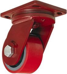 Hamilton - 6" Diam x 3" Wide x 8-1/2" OAH Top Plate Mount Swivel Caster - Polyurethane Mold onto Cast Iron Center, 2,600 Lb Capacity, Sealed Precision Ball Bearing, 6-1/2 x 7-1/2" Plate - Exact Tool & Supply
