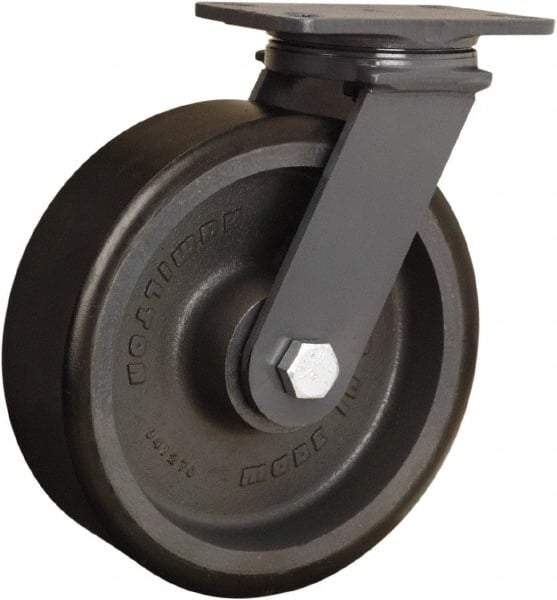 Hamilton - 10" Diam x 3" Wide x 12-1/16" OAH Top Plate Mount Swivel Caster - Polyurethane Mold onto Cast Iron Center, 2,400 Lb Capacity, Sealed Precision Ball Bearing, 4-1/2 x 6-1/2" Plate - Exact Tool & Supply