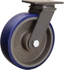 Hamilton - 10" Diam x 3" Wide x 12-1/16" OAH Top Plate Mount Swivel Caster - Polyurethane Mold onto Cast Iron Center, 2,400 Lb Capacity, Sealed Precision Ball Bearing, 4-1/2 x 6-1/2" Plate - Exact Tool & Supply