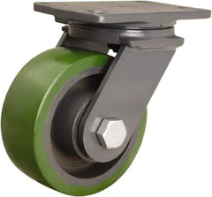 Hamilton - 6" Diam x 2-1/2" Wide x 7-3/4" OAH Top Plate Mount Swivel Caster - Polyurethane Mold onto Cast Iron Center, 1,600 Lb Capacity, Tapered Roller Bearing, 4-1/2 x 6-1/2" Plate - Exact Tool & Supply