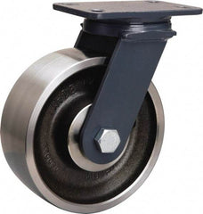 Hamilton - 8" Diam x 3" Wide x 10-1/4" OAH Top Plate Mount Swivel Caster - Forged Steel, 2,400 Lb Capacity, Tapered Roller Bearing, 4-1/2 x 6-1/2" Plate - Exact Tool & Supply