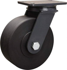 Hamilton - 8" Diam x 3" Wide x 10-1/4" OAH Top Plate Mount Swivel Caster - Nylon, 2,400 Lb Capacity, Sealed Precision Ball Bearing, 4-1/2 x 6-1/2" Plate - Exact Tool & Supply