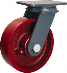 Hamilton - 8" Diam x 2-1/2" Wide x 10-1/4" OAH Top Plate Mount Swivel Caster - Cast Iron, 2,400 Lb Capacity, Tapered Roller Bearing, 4-1/2 x 6-1/2" Plate - Exact Tool & Supply