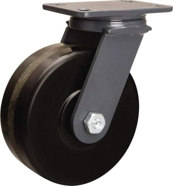 Hamilton - 8" Diam x 3" Wide x 10-1/4" OAH Top Plate Mount Swivel Caster - Phenolic, 2,400 Lb Capacity, Tapered Roller Bearing, 4-1/2 x 6-1/2" Plate - Exact Tool & Supply