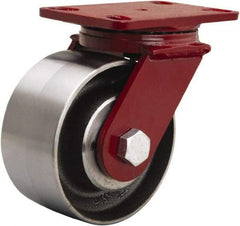 Hamilton - 6" Diam x 3" Wide x 7-1/2" OAH Top Plate Mount Swivel Caster - Forged Steel, 2,200 Lb Capacity, Sealed Precision Ball Bearing, 4-1/2 x 6-1/2" Plate - Exact Tool & Supply
