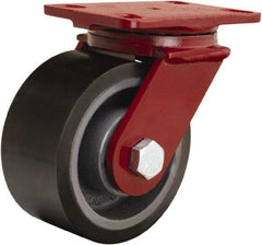 Hamilton - 6" Diam x 3" Wide x 7-1/2" OAH Top Plate Mount Swivel Caster - Polyurethane Mold onto Cast Iron Center, 2,200 Lb Capacity, Sealed Precision Ball Bearing, 4-1/2 x 6-1/2" Plate - Exact Tool & Supply